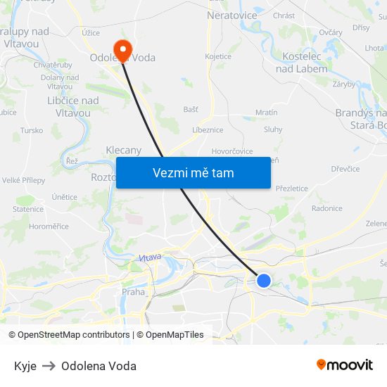 Kyje to Odolena Voda map