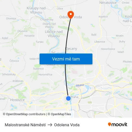 Malostranské Náměstí to Odolena Voda map