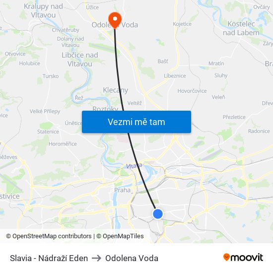 Slavia - Nádraží Eden to Odolena Voda map