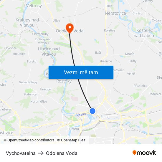 Vychovatelna to Odolena Voda map