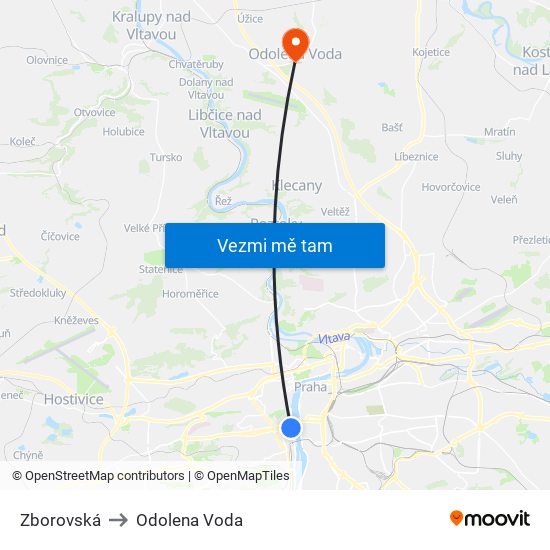 Zborovská to Odolena Voda map