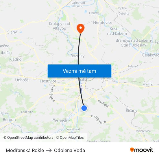 Modřanská Rokle to Odolena Voda map