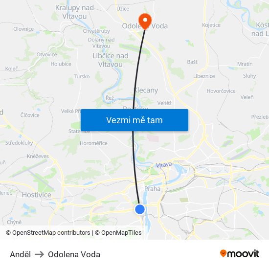 Anděl to Odolena Voda map