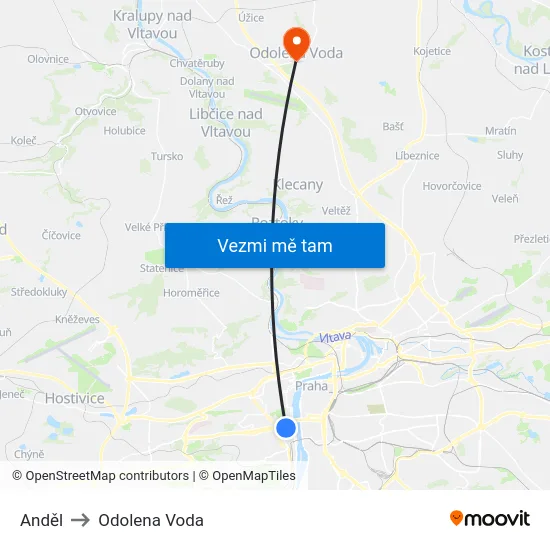 Anděl to Odolena Voda map