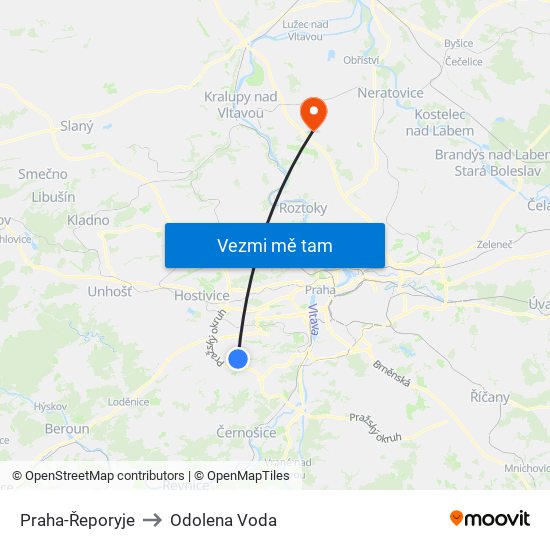 Praha-Řeporyje to Odolena Voda map