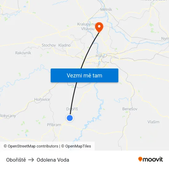 Obořiště to Odolena Voda map
