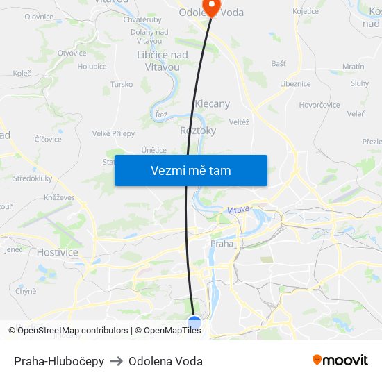 Praha-Hlubočepy to Odolena Voda map