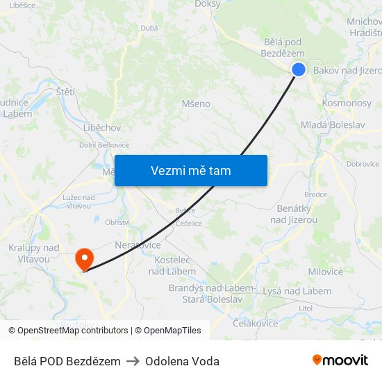 Bělá POD Bezdězem to Odolena Voda map