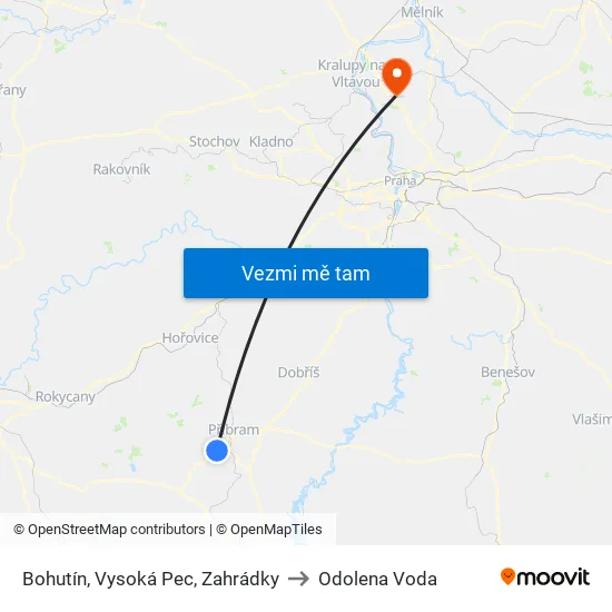 Bohutín, Vysoká Pec, Zahrádky to Odolena Voda map