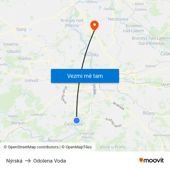 Nýrská to Odolena Voda map