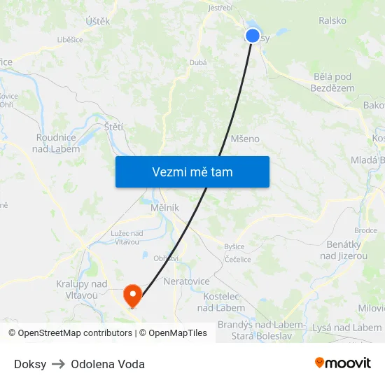 Doksy to Odolena Voda map