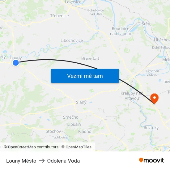 Louny Město to Odolena Voda map