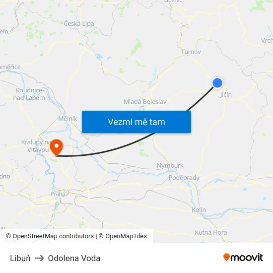 Libuň to Odolena Voda map