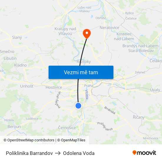 Poliklinika Barrandov to Odolena Voda map