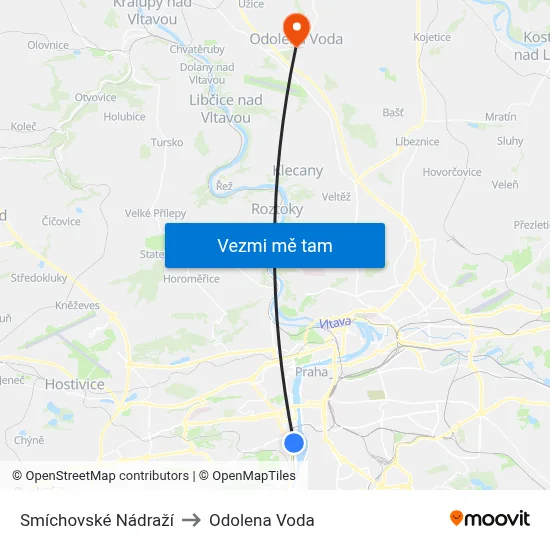 Smíchovské Nádraží to Odolena Voda map