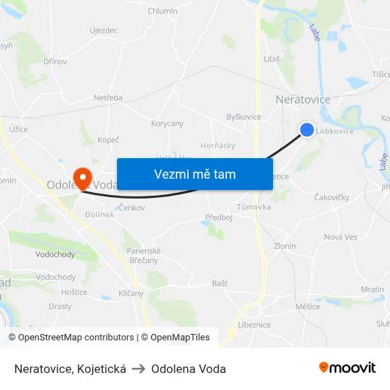 Neratovice, Kojetická to Odolena Voda map