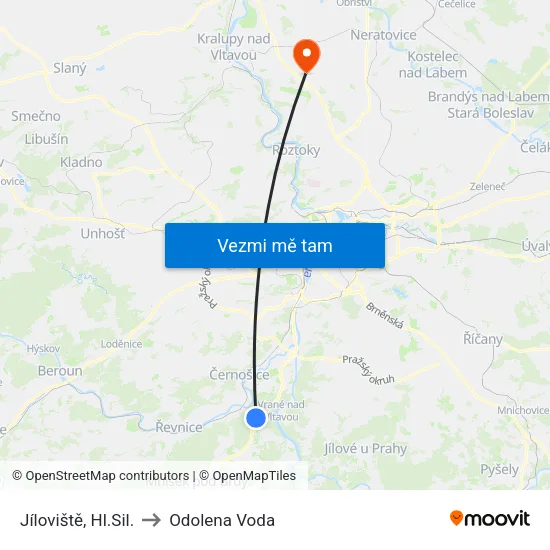 Jíloviště, Hl.Sil. to Odolena Voda map