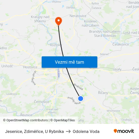Jesenice, Zdiměřice, U Rybníka to Odolena Voda map