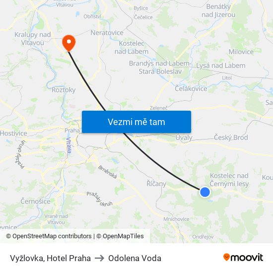 Vyžlovka, Hotel Praha to Odolena Voda map