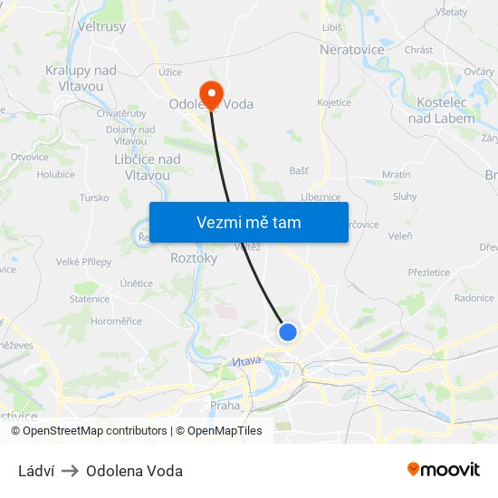 Ládví to Odolena Voda map