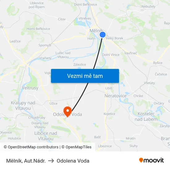 Mělník, Aut.Nádr. to Odolena Voda map