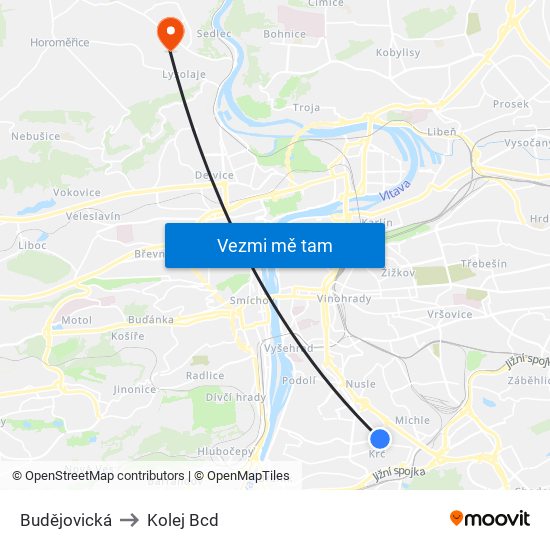 Budějovická to Kolej Bcd map