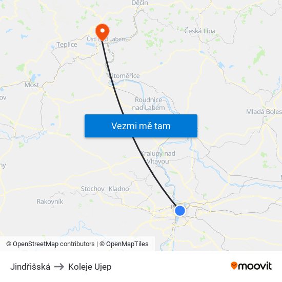 Jindřišská to Koleje Ujep map