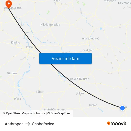Anthropos to Chabařovice map