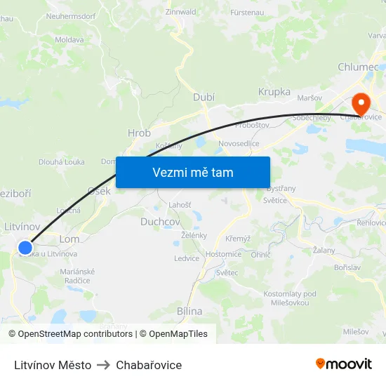 Litvínov Město to Chabařovice map