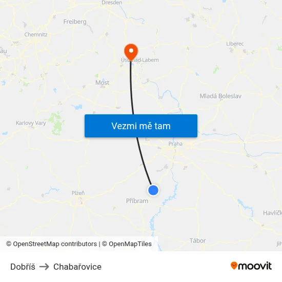 Dobříš to Chabařovice map