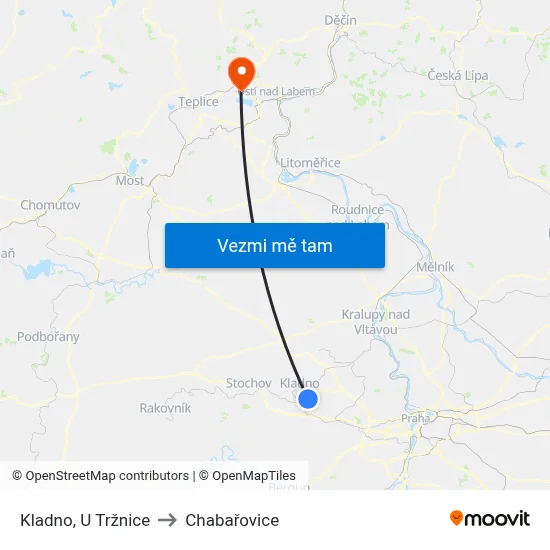 Kladno, U Tržnice to Chabařovice map