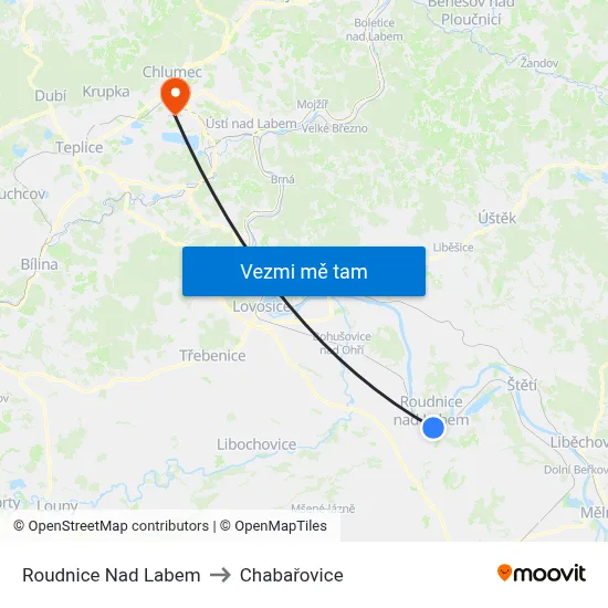 Roudnice Nad Labem to Chabařovice map