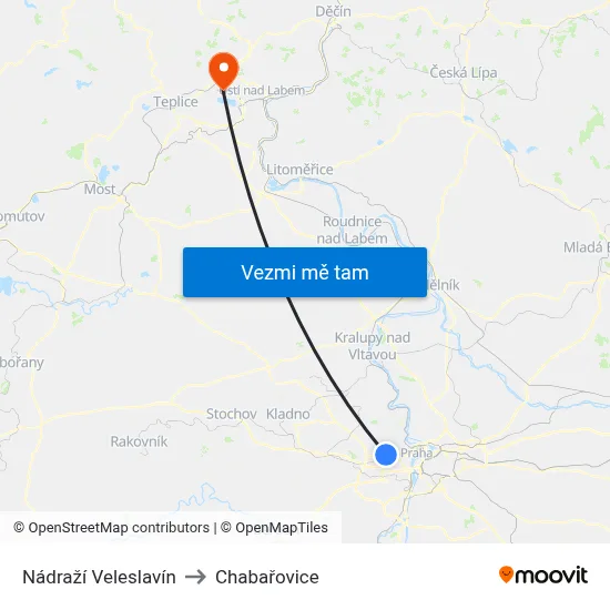 Nádraží Veleslavín to Chabařovice map