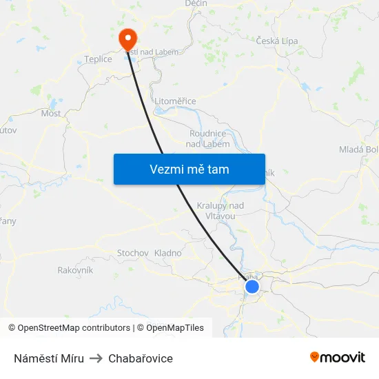 Náměstí Míru to Chabařovice map