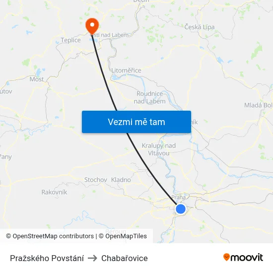 Pražského Povstání to Chabařovice map