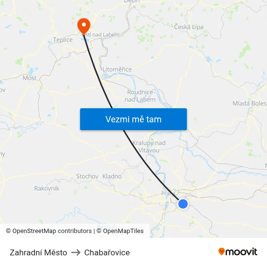 Zahradní Město to Chabařovice map