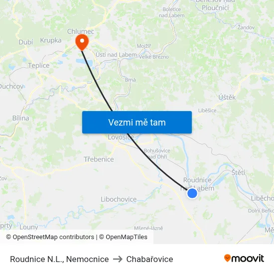 Roudnice N.L., Nemocnice to Chabařovice map