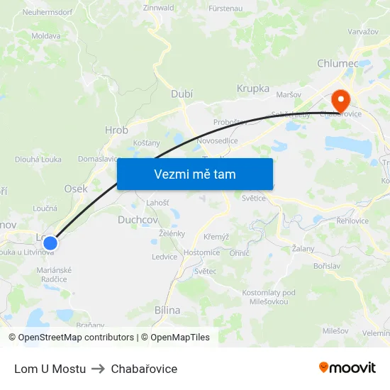 Lom U Mostu to Chabařovice map
