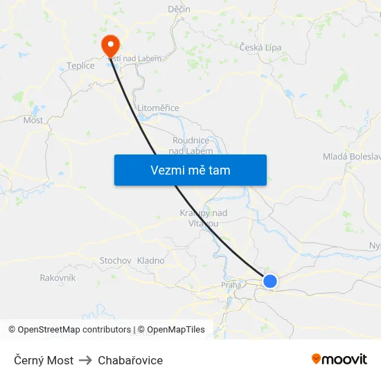 Černý Most to Chabařovice map