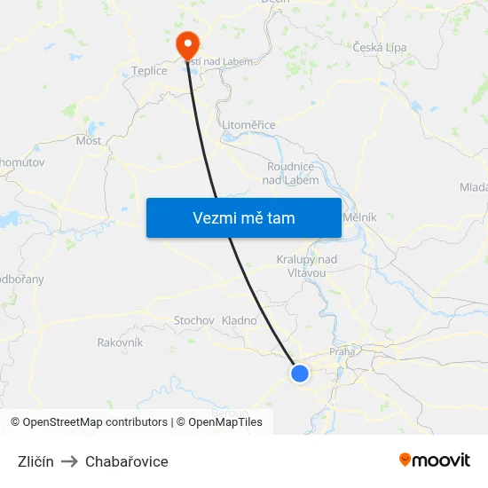 Zličín to Chabařovice map