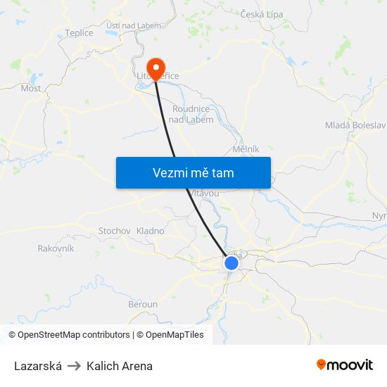 Lazarská to Kalich Arena map