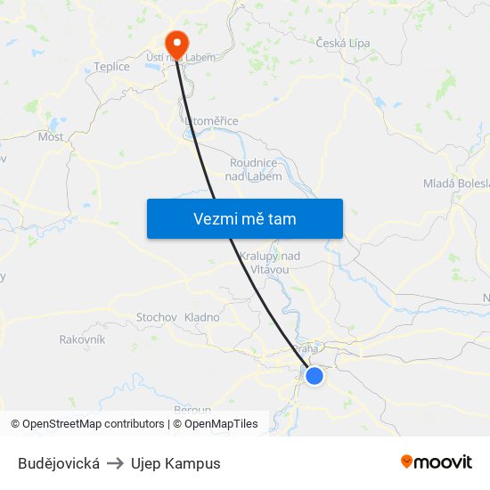 Budějovická to Ujep Kampus map