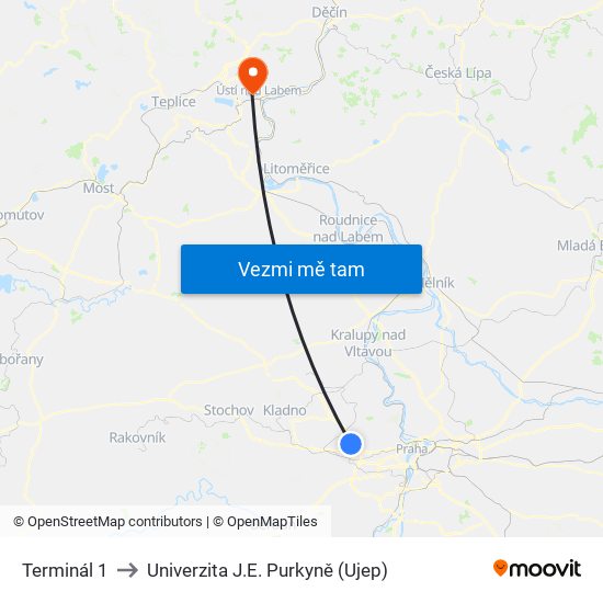 Terminál 1 to Univerzita J.E. Purkyně (Ujep) map