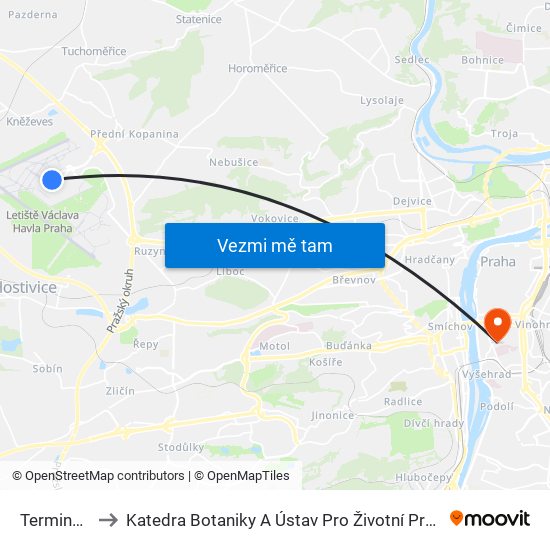 Terminál 1 to Katedra Botaniky A Ústav Pro Životní Prostředí map