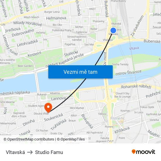 Vltavská to Studio Famu map