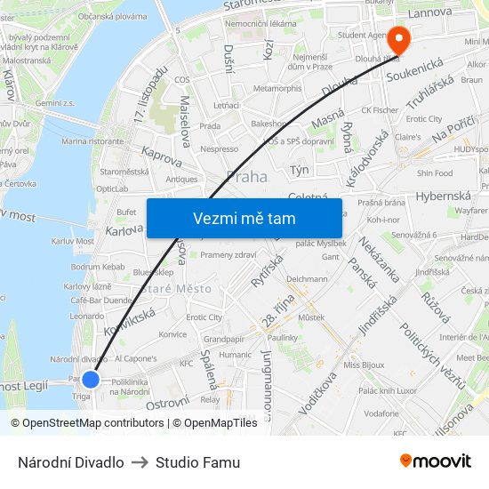 Národní Divadlo to Studio Famu map