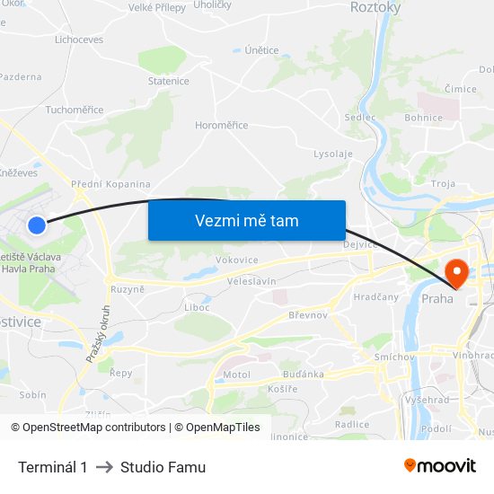 Terminál 1 to Studio Famu map