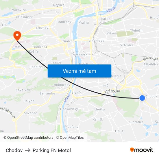 Chodov to Parking FN Motol map