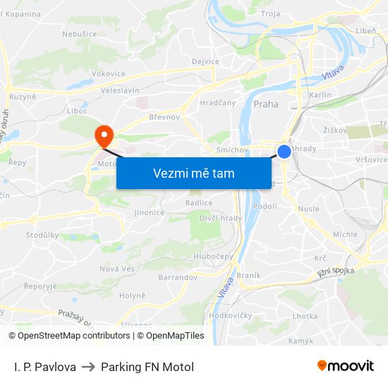 I. P. Pavlova to Parking FN Motol map