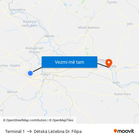 Terminál 1 to Dětská Léčebna Dr. Filipa map